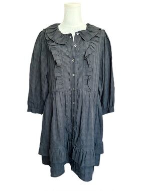&Daughter Black Ruffle Collar Cotton Mini Dress Oversized Size 14
